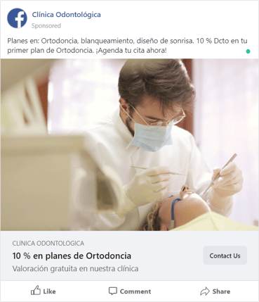 Formato de anuncios de Facebook para clínicas odontológicas